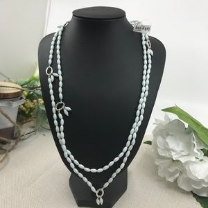 Long Light Blue Double Strand Bead Necklace